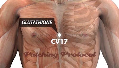LifeWave Glutathione Patch on Conception Vessel 17 or CV17 Acupuncture Position